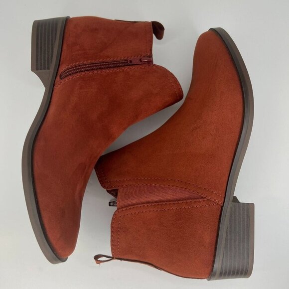 Time And Tru Womens Memory Foam Rust Brown Zip Booties Size 10 Ankle Boots - Picture 6 of 9